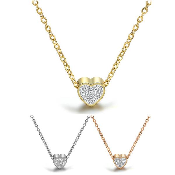 

stainless steel choker necklace women jewelry heart zircon necklaces female fashion silvery chain femme gift chokers, Golden;silver