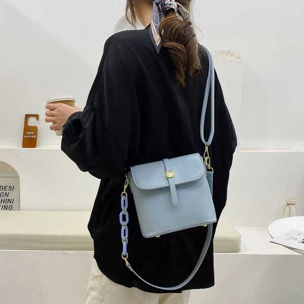 

fashion korean small bucket chains bag female 2021 pu leather ladies shoulder casual daily women's cross body white