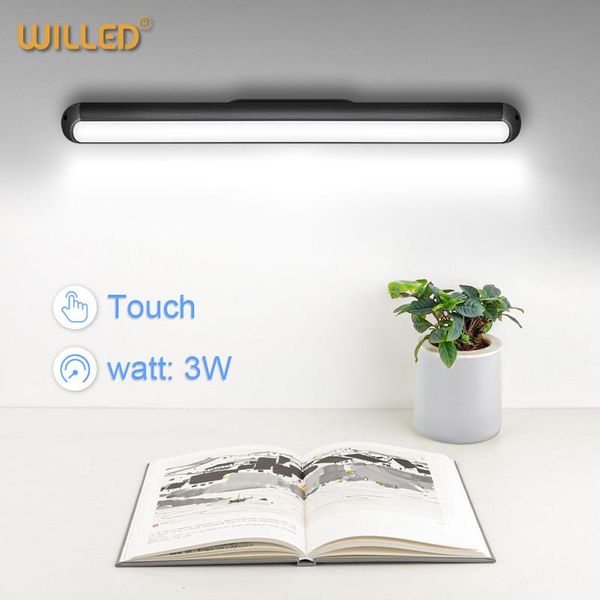 

cabinet light dimmable touch bar 3w built-in 2000mah battery and stick magnet mount for reading mirror bedside study led lamp