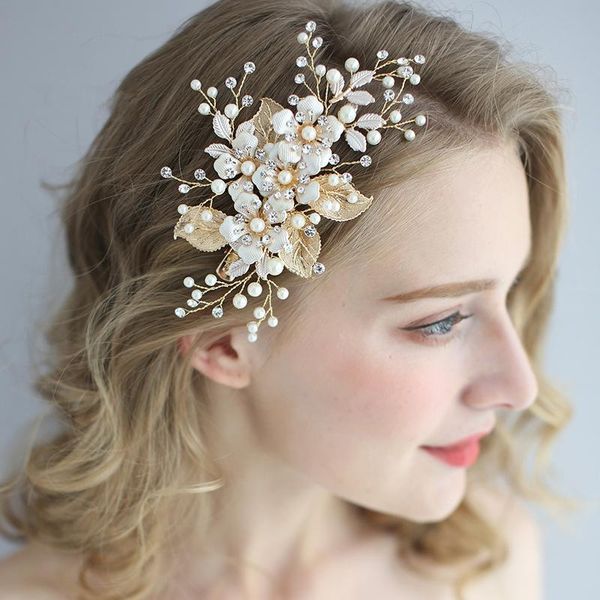 

hair clips & barrettes trendy flower wedding accessories pearl rhinestone hairpin headdress handmade bridal tiara jewelry woman prom, Golden;silver