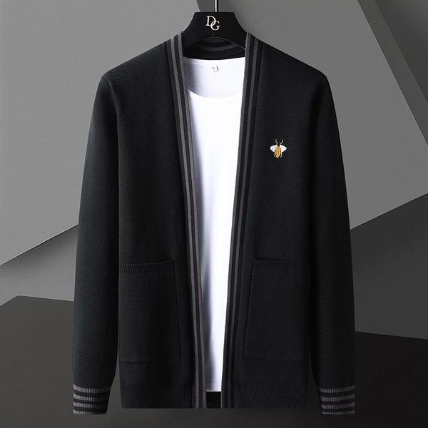 

men's sweaters 2021 handsome bee embroidery cardigans sweater fashion wool cardigan men korean autumn winter soft warm mens, White;black