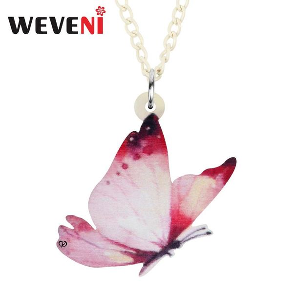 

pendant necklaces weveni acrylic cute pink butterfly necklace choker chain animal jewelry for women girls kids trendy party gift jewellery, Silver