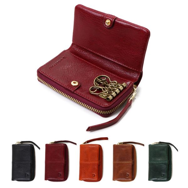 

Key Packet Leather Multifunctional Key Bag Japanese Zipper Coin Tree Cream Two Fold Reverse Splicing, Red;blue