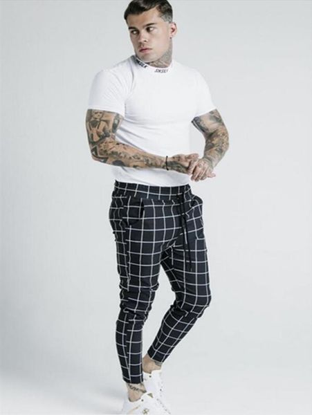 

casual fashion cotton midweight women pants slim fit business formal plaid print male trousers, Black
