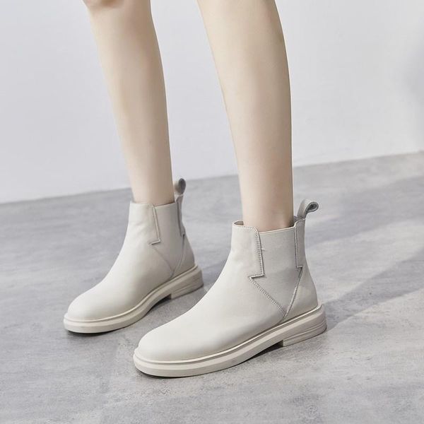 

boots allbitefo size 33-40 round toe waterproof platform shoes soft genuine leather ankle autumn fashion girls women, Black