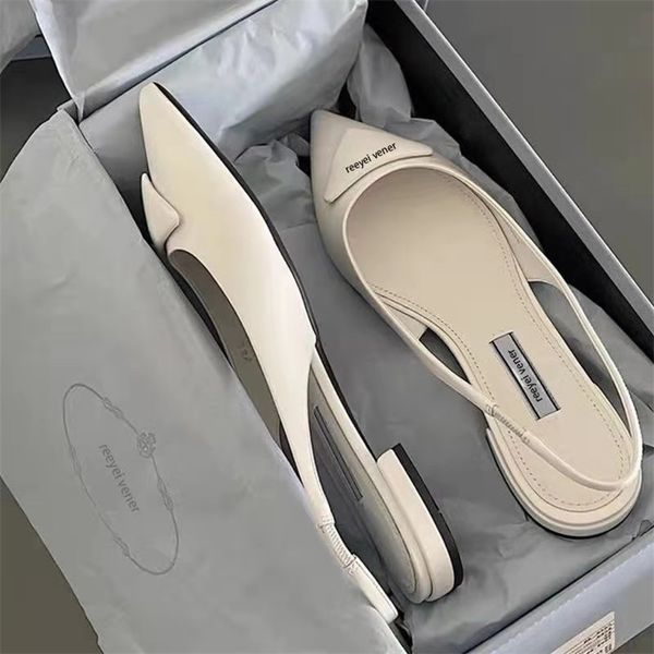 

2021 family letter flat sandals p women's pointed v mouth shallow single shoes 2021 summer new holiday fairy french women's shoes, Black