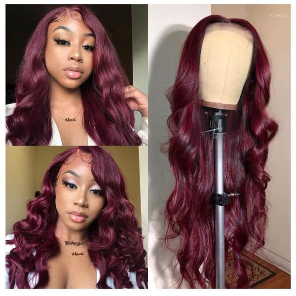 

99j/burgundy 13x4 lace front human hair wigs brazilian remy pre plucked wig for black women body wave soku1, Black;brown