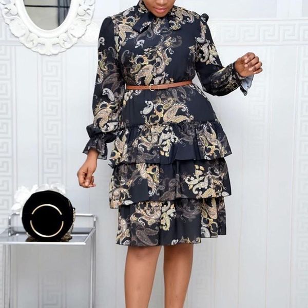 

casual dresses clocolor fashion autumn dress a line bowtie collar vintage floral print african vestidos elegant lady work wear office, Black;gray