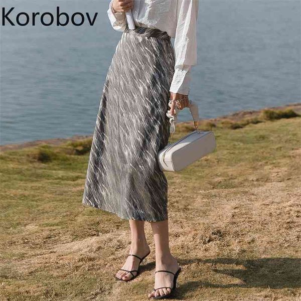 

korobov korean women striped a-line elegant fashion skirts spring summer mid length faldas mujer office lady skirt 210430, Black