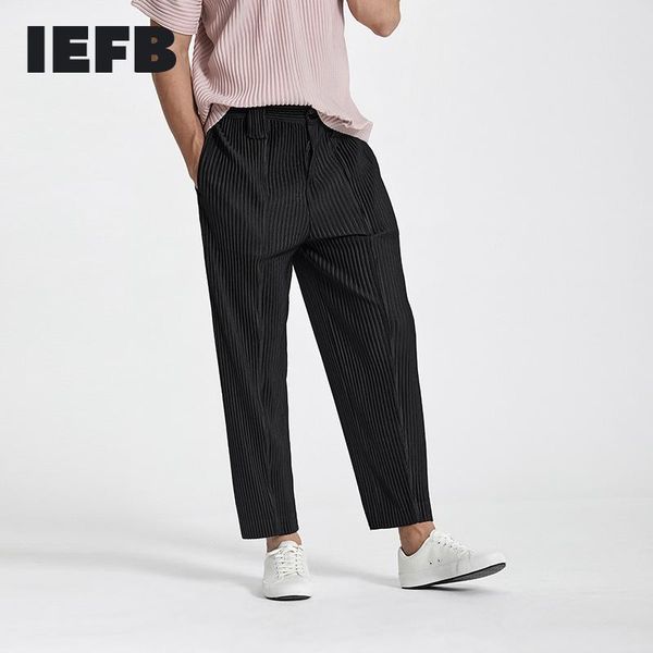

japanese streetwer fashion men's pleated pants 2021 tide harem elastic waist loose causal folded trousers 9y6244, Black