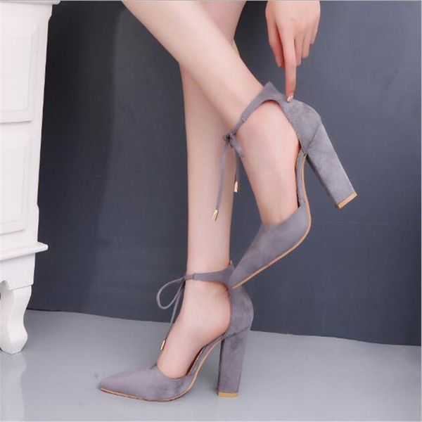 

spring fashion women's high heels ladies party heel sandals casual solid color lace-up pointed toe dress shoes, Black