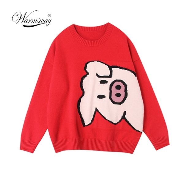 Primavera Autunno Donna Pullover Maglioni O Collo Cartoon Pig Pretty Vintage Japan Style Ladies Maglieria Maglione Top C-068 211011