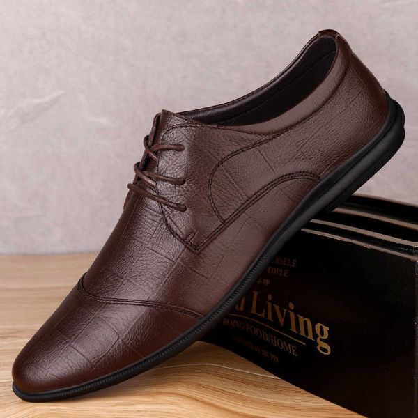 

light leather shoes men's casual layer cowhide british korean version pointed business formal soft bottom surface, Black