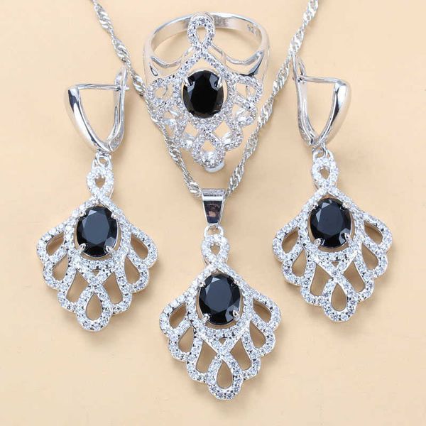 

european and american fashion accessories silver color black zircon big jewelry sets for women 11- color costume sets h1022