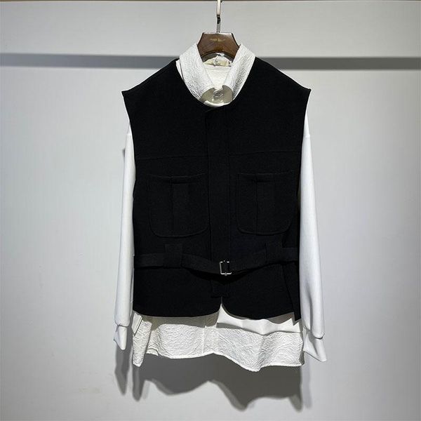 

men's vests autumn large dark department fashion function short work clothes vest ins style solid color versatile coat trend, Black;white