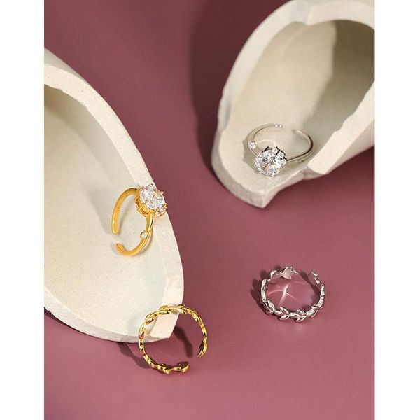 

cluster rings real 925 sterling silver crystal for women fine jewelry, elegant leaf wedding ring gold color finger gifts, Golden;silver