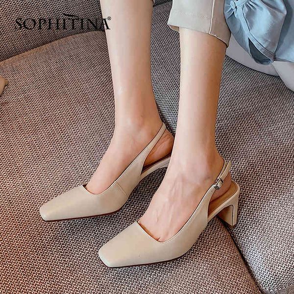 SOPHITINA Fashion All-match Toe-covering Sandali da donna Daily Back Strapping Shoes Buckle Punta quadrata Scarpe da donna comode AO586 210513