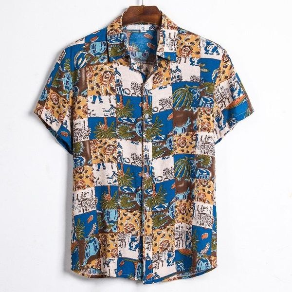 

european and american explosion models hawaiian vacation short-sleeved printed men's casual shirts, White;black