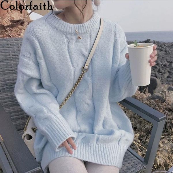 

women's sweaters colorfaith 2021 autumn winter pullovers warm minimalist korean oversize fashionable solid lady jumpers sw8673, White;black