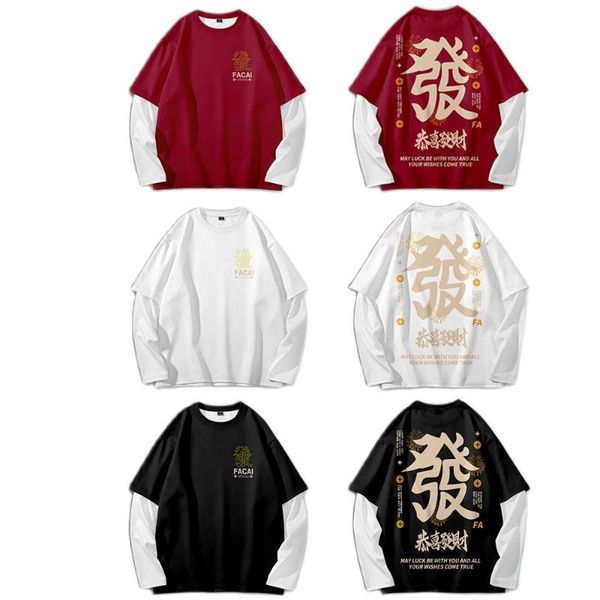 

men's t-shirts get rich printed spring autumn fake two pieces pullover casual long sleeve t-shirt couple hip hop tees oversize 6xl, White;black