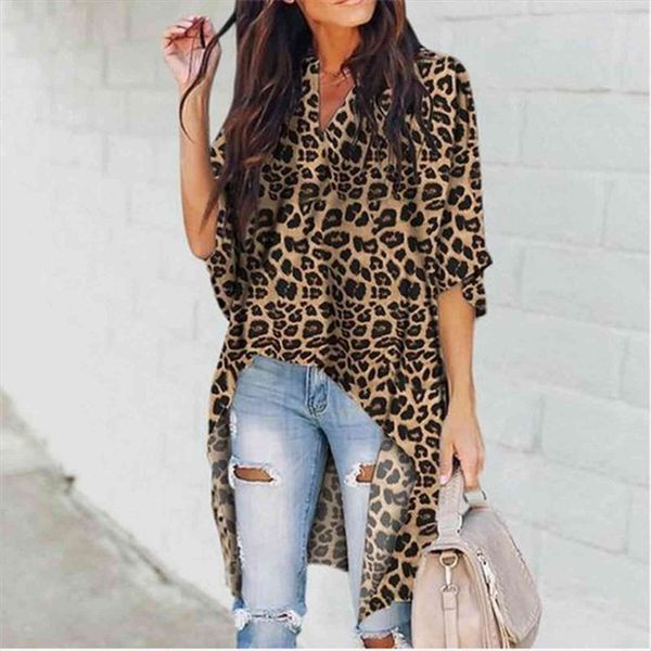

fashion leopard trumpet sleeves women blouses long back summer sleeve loose casual blouse femme, White