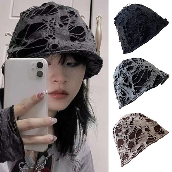 

wide brim hats fashion show face small hole fisherman hat bucket personality foldable brims basin sunscreen, Blue;gray