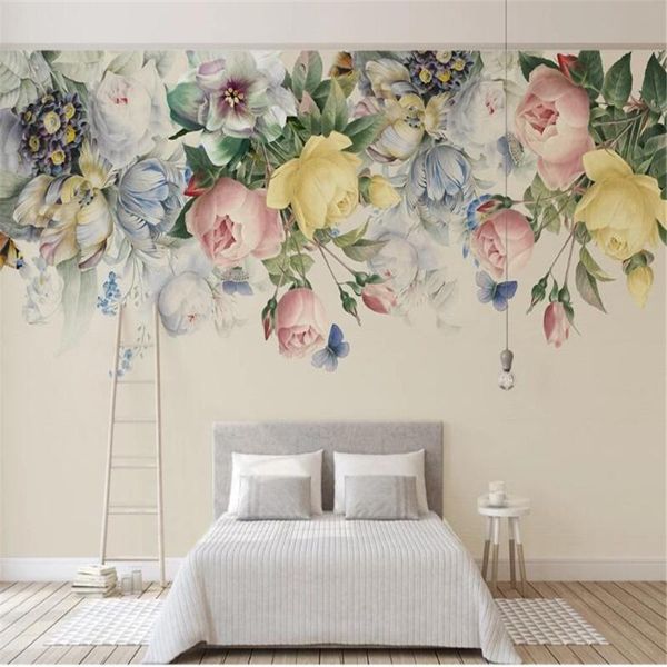 

wallpapers milofi hand-painted retro rose tv background wall large paper