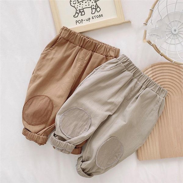 

2021 spring kids patch casual pants boys girls solid color loose trousers, Blue