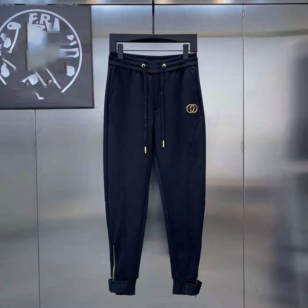 

spring and summer 2021 new elastic waist binding copper letters hand sewn zipper design casual pants, Black