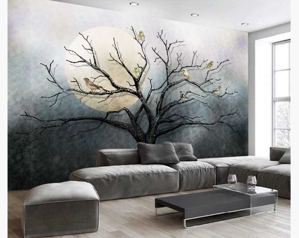 

custom po wallpaper mural chinese style art abstract flowers and birds big tree tv background wall painting wallpapers