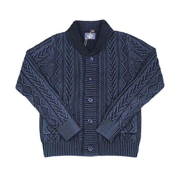 

hoodie bob dong shawl collar indigo cotton cardigan jacquard pattern sweater for men, Black