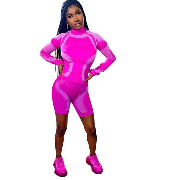 

women's tracksuits autumn women two piece set long sleeve skinny short pants ladeis sport fitness outfits pink matching sets, Gray