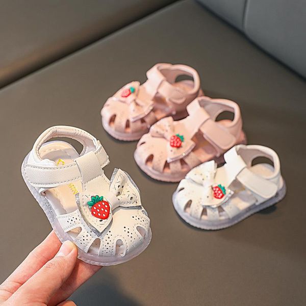 

lighted children's cute princess sandals toddler shoes baby soft-soled summer toe protection, Black;red