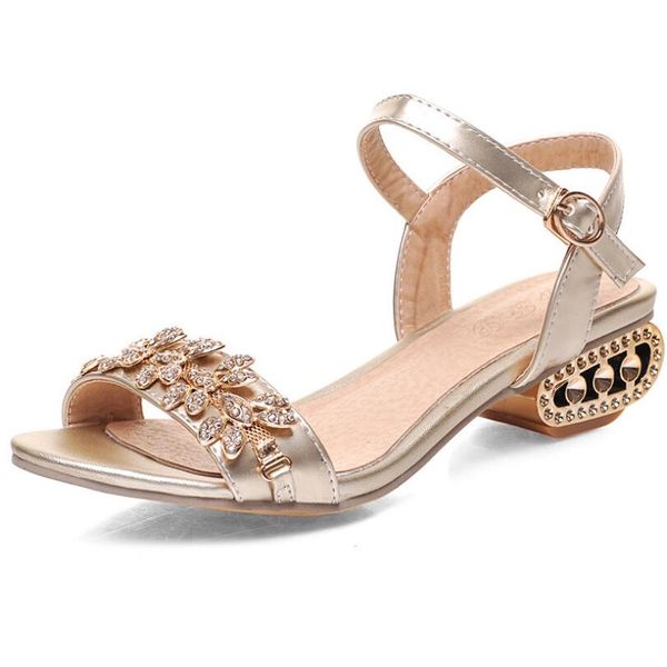 

2021 summer rhinestone open-toe middle heel sandal cross-border trade large size women's shoes, Black