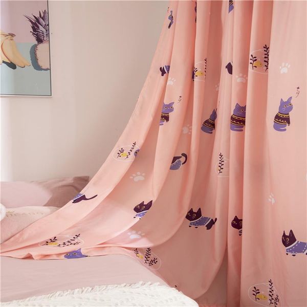 

curtain & drapes blue cat print curtains for living room pink window panels blackout bedroom kitchen soft hand feeling custom made