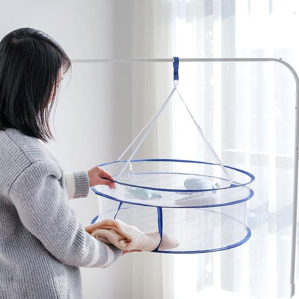 

mesh drying rack detachable double-layer hanging drying mesh clothes basket windproof hook steel ring design
