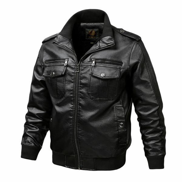 

thoshine brand spring autumn winter men leather jackets motorcycle & biker male fashion pu leather cargo coats pockets plus size 211008, Black