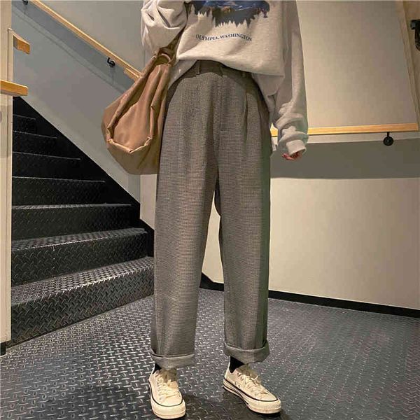 

pants korean style autumn retro high waist woman pants loose straight plaid trousers plus size casual ladies wide leg long pant xr8n px2p, Black;white