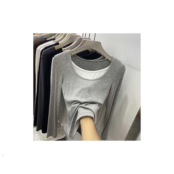 

women's sweaters very nice thread cotton color contrast stitching fake two long sleeve t-shirt 2021 early autumn korean women, White;black