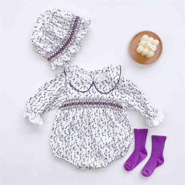 

autumn winter born infant baby girls floral rompers and hat clothing kids long sleeve clothes 210521, White