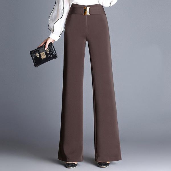 

trousers high waist khaki black red elegant straight flat office lady pants style women's full length wide leg & capris, Black;white