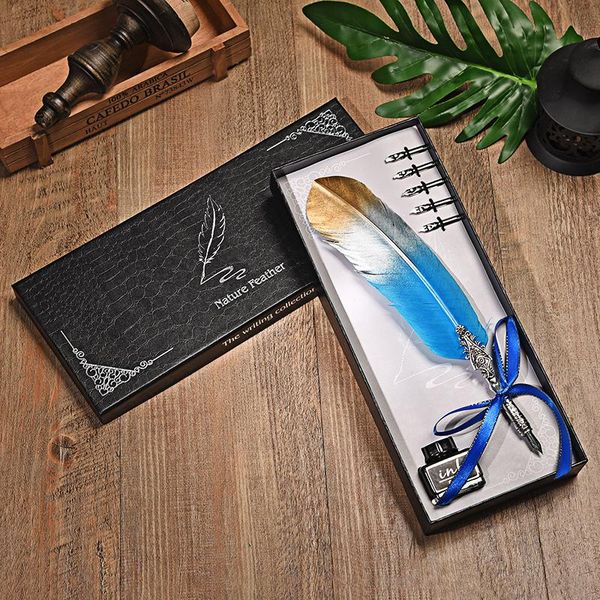 

european style dip water feather pen gift box set student writing tools retro fountai creative birthday 5 nib fountain pens