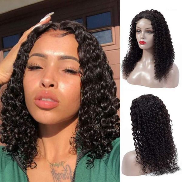 

hairmoda 4x4 lace closure wigs kinky curly human hair brazilian 13xt front pre plucked with baby for women1, Black;brown