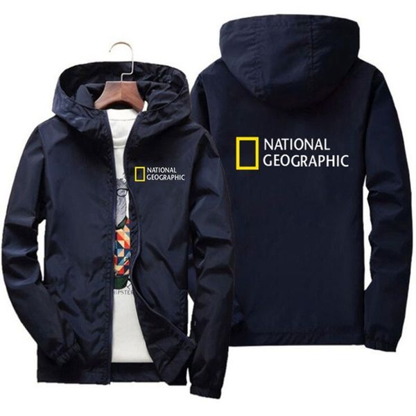 

national geographic survey explorer et men's fashion outdoor clothing funny windbreaker hoodie, Black