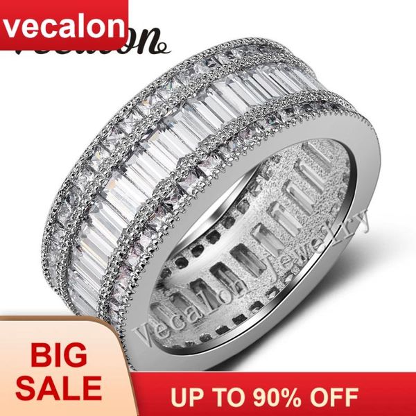

wedding rings vecalon full princess cut 20ct zircon cz female band 10kt white gold filled engagement ring for women sz 5-11, Slivery;golden