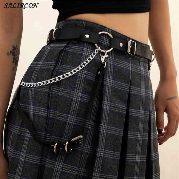 

goth pu link waist belt for women girls kpop belly chain skirt decoration fashion body jewelry streetwear, Silver