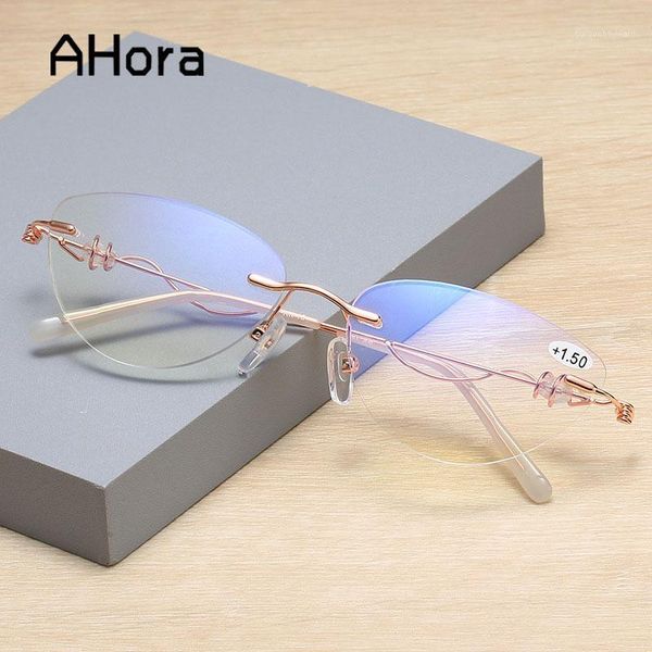 

ahora luxury lady's crystal reading glasses cat eyes anti blue light presbyopia eyeglasses alloy frameless for women +1.0to+4.0 sunglas, White;black