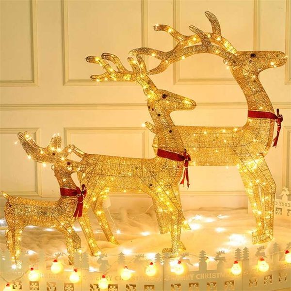 40 cm Weihnachtsdekoration Ornamente Gold Hirsch Elch LED-Licht Weihnachtsbaum Szene Zimmer Haus Navidad Jahr Dekoration 211104