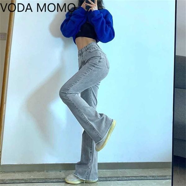 

casual solid flare jeans woman for girls female fashion women's vintage denim pants high waisted trouser harajuku capris 211111, Blue