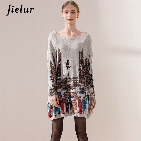 

loose style plus size sweater for women long sleeve batwing pullover slash neck cartoon print women's sweaters 210426, White;black